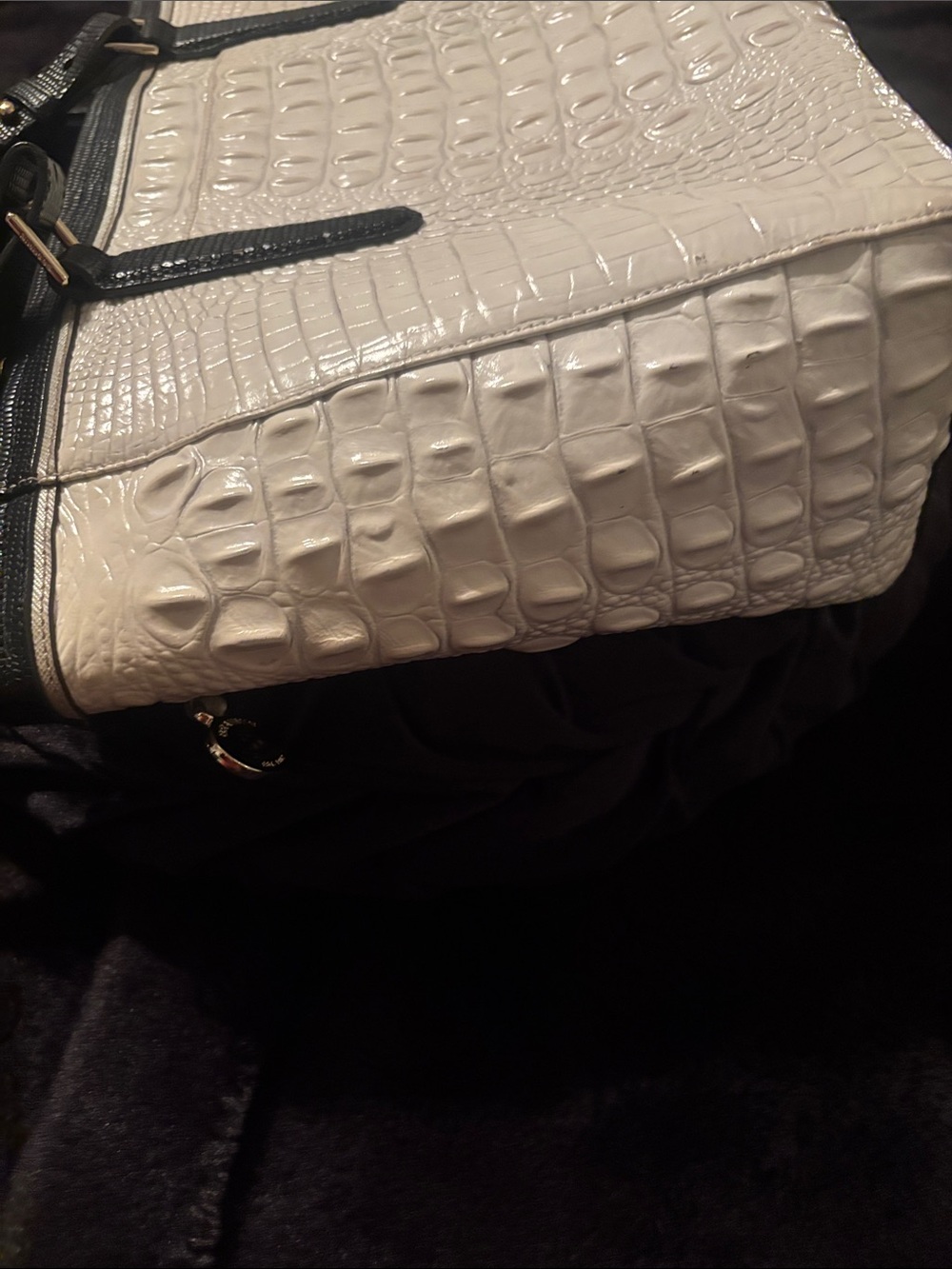 Brahmin Cream leather Croc Tote with Black Trim - Picture 7 of 11